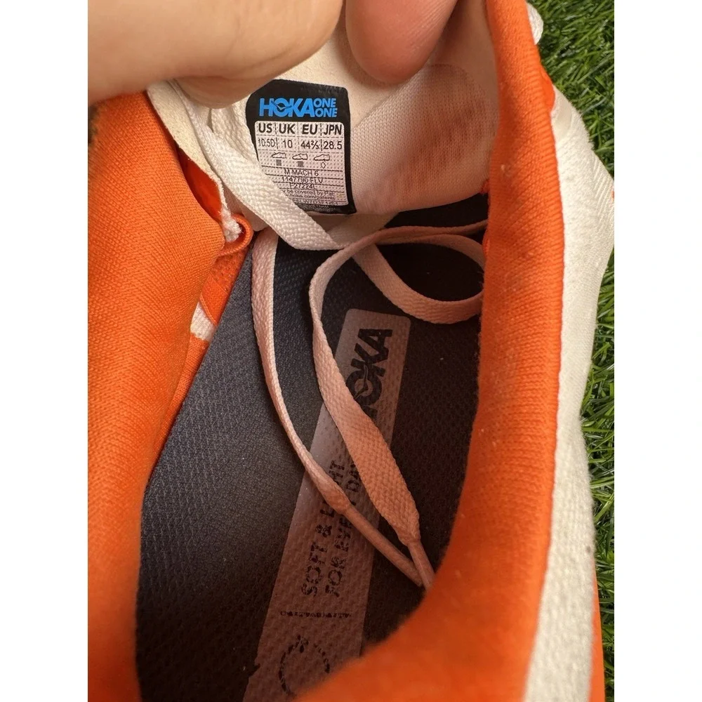 Hoka Mach 6 Lava Orange White Road Running Shoes Mens 10.5 D 1147790-FLV